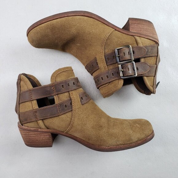 Ugg Patsy Ankle Boot Womens 7 Chesnut Suede Shearling Lined Boho Moto Buckle Zip - Picture 9 of 15